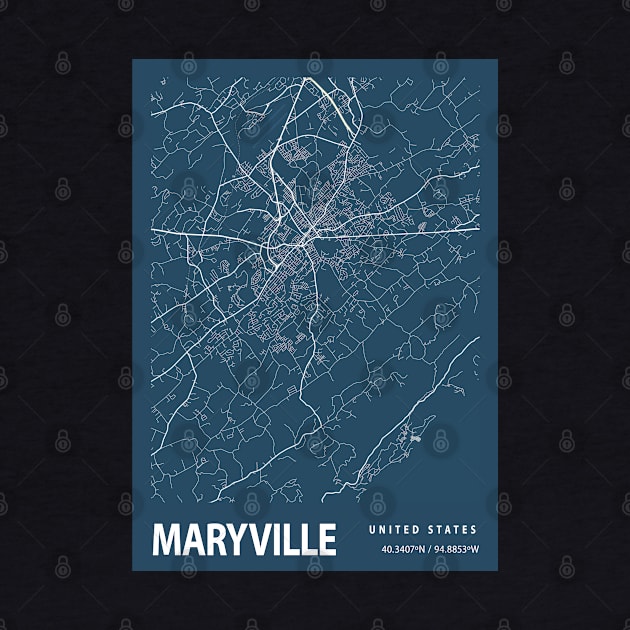 Maryville Blueprint Street Map, Maryville Colour Map Prints by tienstencil